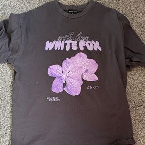 White Fox Grey T-Shirt with Purple Graphic